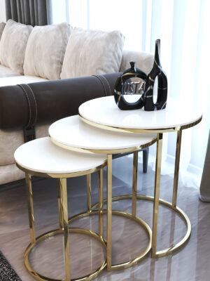 Usta Gold Metal Parlak Beyaz Mdf Tabla Zigon Sehpa usta11