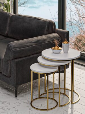 Usta Gold Metal Parlak Beyaz Mdf C Zigon Sehpa