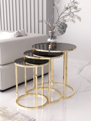 Usta Gold Metal Siyah Cam C Zigon Sehpa