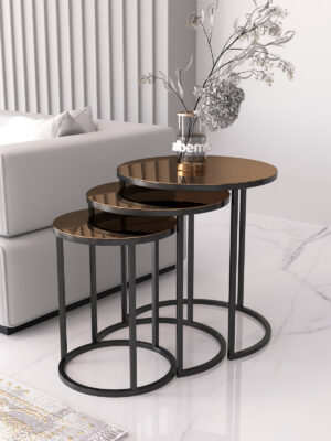 Usta Siyah Metal Bronz Ayna C Zigon Sehpa