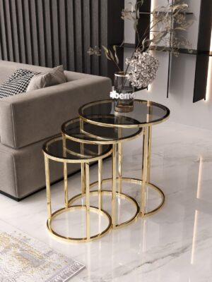 Usta Gold Metal Füme Cam C Zigon Sehpa
